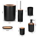 Kit Banheiro Completo Lixeira C/ Tampa Detalhes Em Bambu Luxo