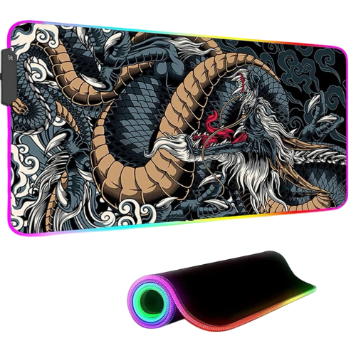 Mouse Pad Gamer DRAGÃO Grande Tecido Dragão Louco Speed Borda Led 13 Cores RGB Forte Impermeável Original