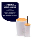 Kit Banheiro Completo Lixeira C/ Tampa Detalhes Em Bambu Luxo