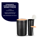 Kit Banheiro Completo Lixeira C/ Tampa Detalhes Em Bambu Luxo