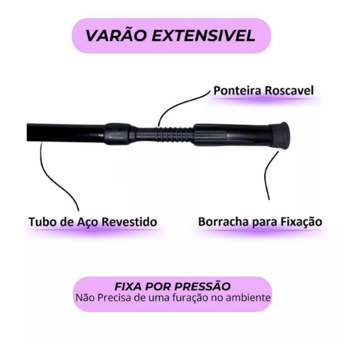 Varão Extensivo Ajustável 45cm até 1,50mt Bastão Extensivel Box Banheiro Suporte Extensor Preto Branco