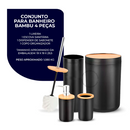 Kit Banheiro Completo Lixeira C/ Tampa Detalhes Em Bambu Luxo