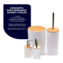 Kit Banheiro Completo Lixeira C/ Tampa Detalhes Em Bambu Luxo