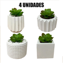 Kit 4 Unidades Vaso decorativo de gesso texturizado para Suculentas, Cactus e Plantas