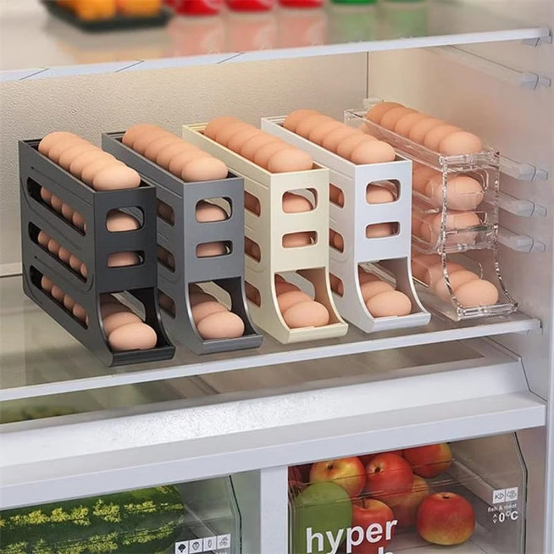 Porta Ovos Premium 4 Camadas Automático – Organizador Deslizante para Geladeira