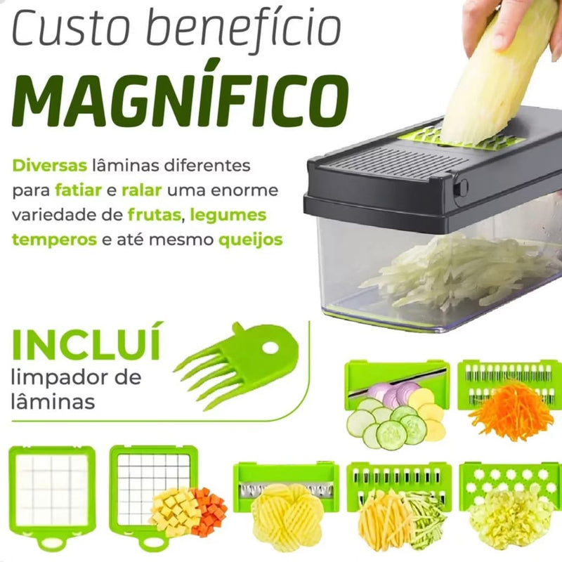 Fatiador e Ralador de Legumes e Frutas 16 em 1 em Aço Inox – Multiuso Profissional
