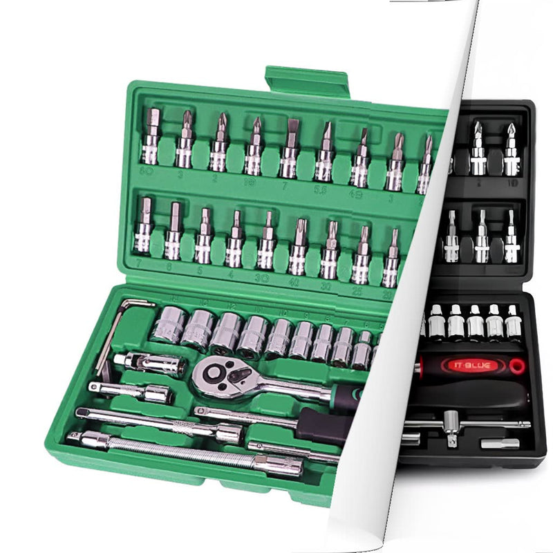 40 Peças / 46 Peças Jogo De Chave Catraca Caixa De Ferramentas Completa Reversível Soquetes Maleta