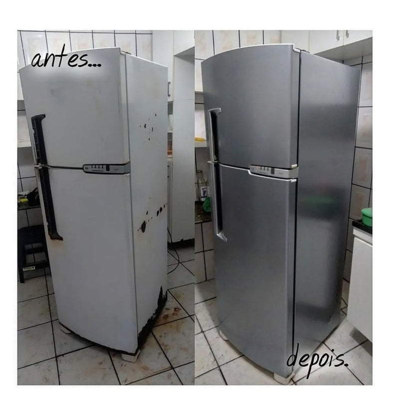 Adesivo Aço Inox Prata Para Envelopamento Geladeira Fogão Guarda Roupa Lavável