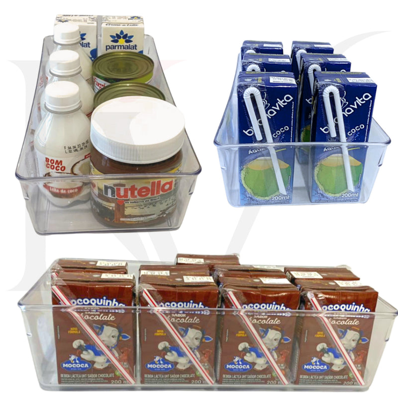 kit 3 Organizador de Geladeira Modular Acrílico Cozinha Gaveta Guarda Latas