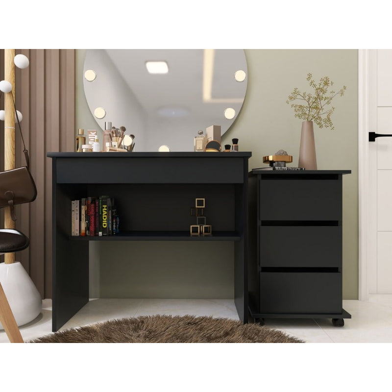 Penteadeira C/ Gaveta Grande + Movel Carrinho 3 Gavetas