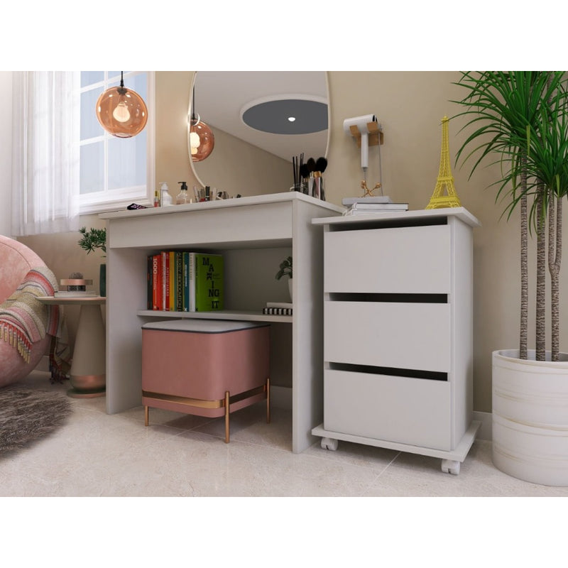 Penteadeira C/ Gaveta Grande + Movel Carrinho 3 Gavetas