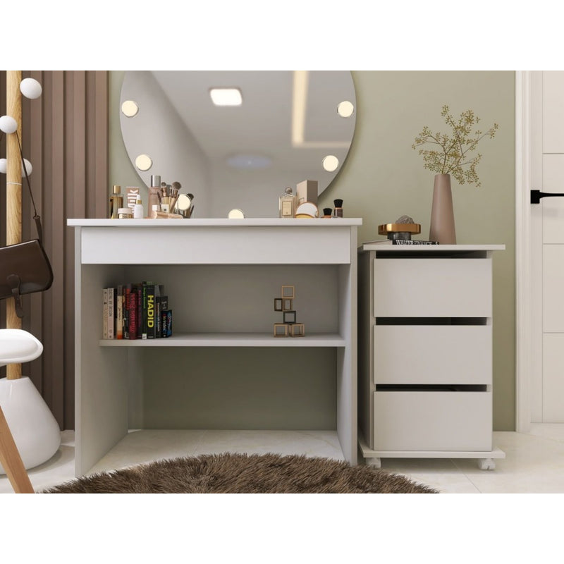 Penteadeira C/ Gaveta Grande + Movel Carrinho 3 Gavetas