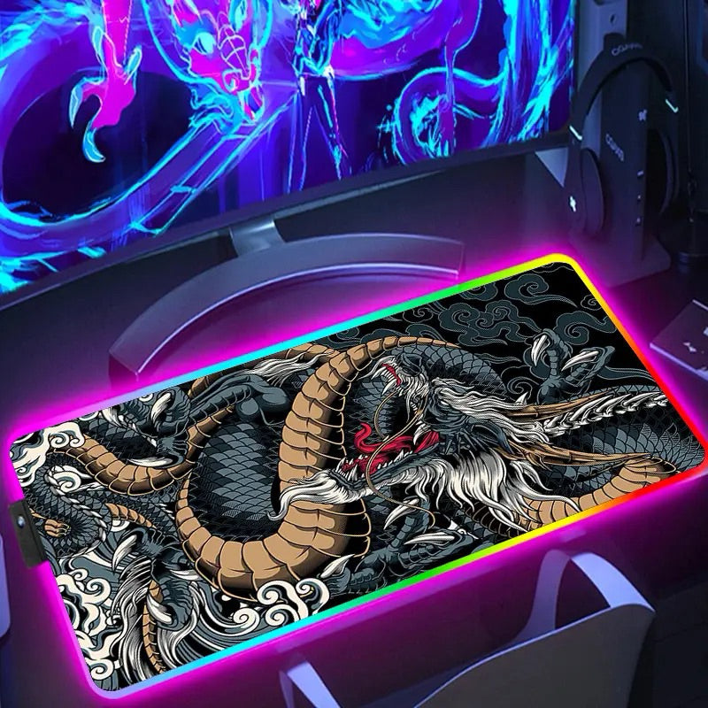 Mouse Pad Gamer DRAGÃO Grande Tecido Dragão Louco Speed Borda Led 13 Cores RGB Forte Impermeável Original
