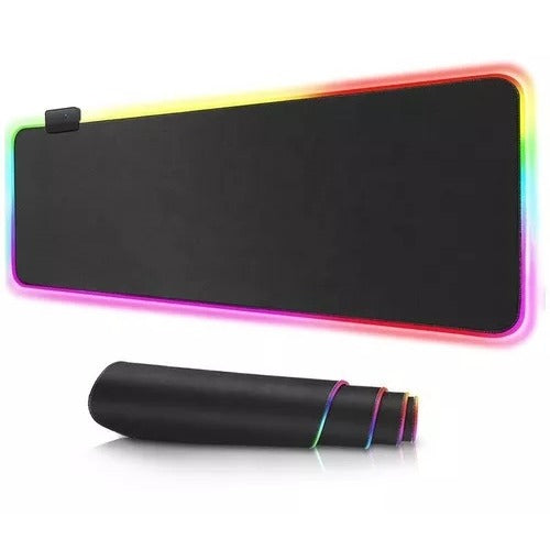 Mousepad Para Jogo Gamer Extra Grande 80 x 30 cm com LED RGB Speed Edition Preto Liso Sem Estampa