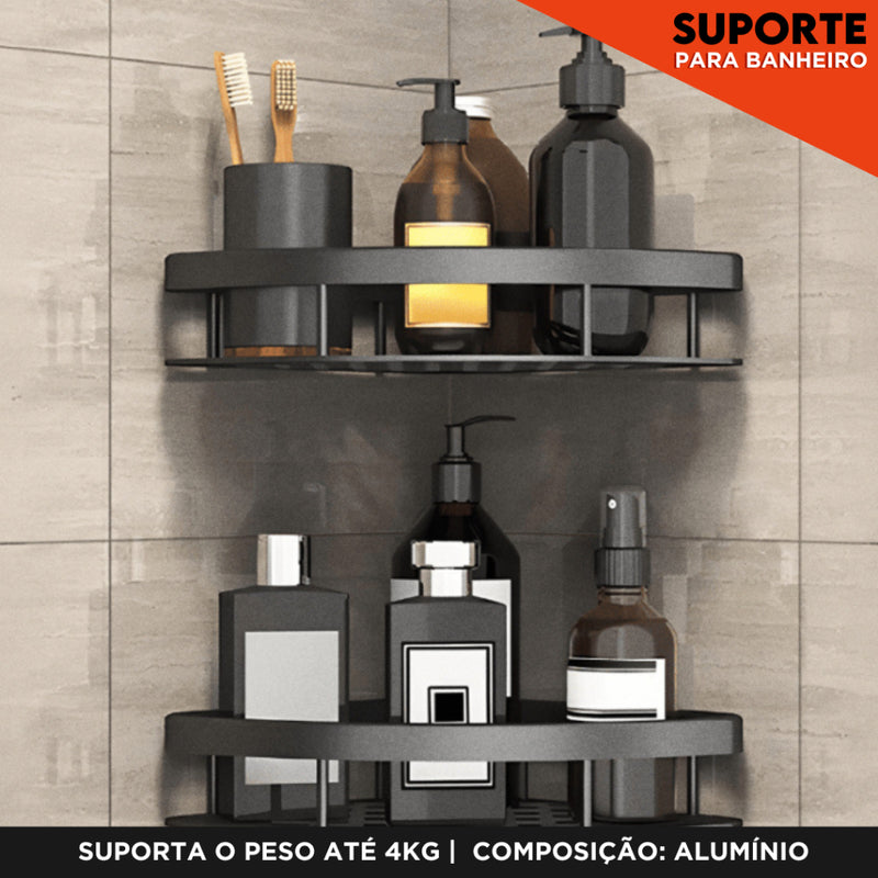 Suporte de Shampoo de Canto Para Banheiro Preto Sem Furo Oval