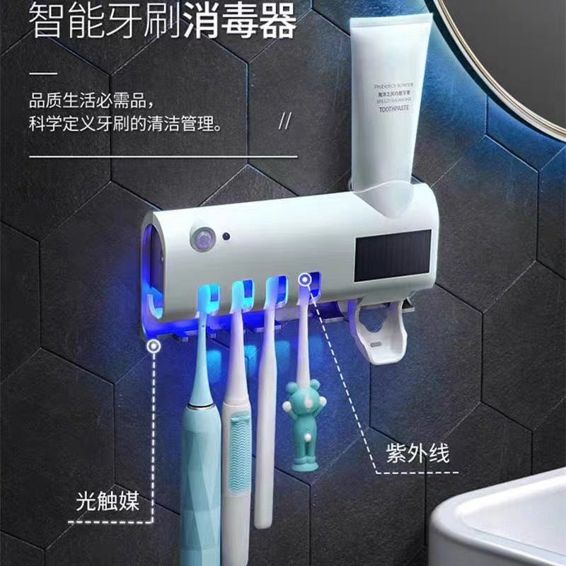 Porta Escova Dentes Com Esterilizador Uv Aplicador Pasta de Dente Suporte Dispenser Escova