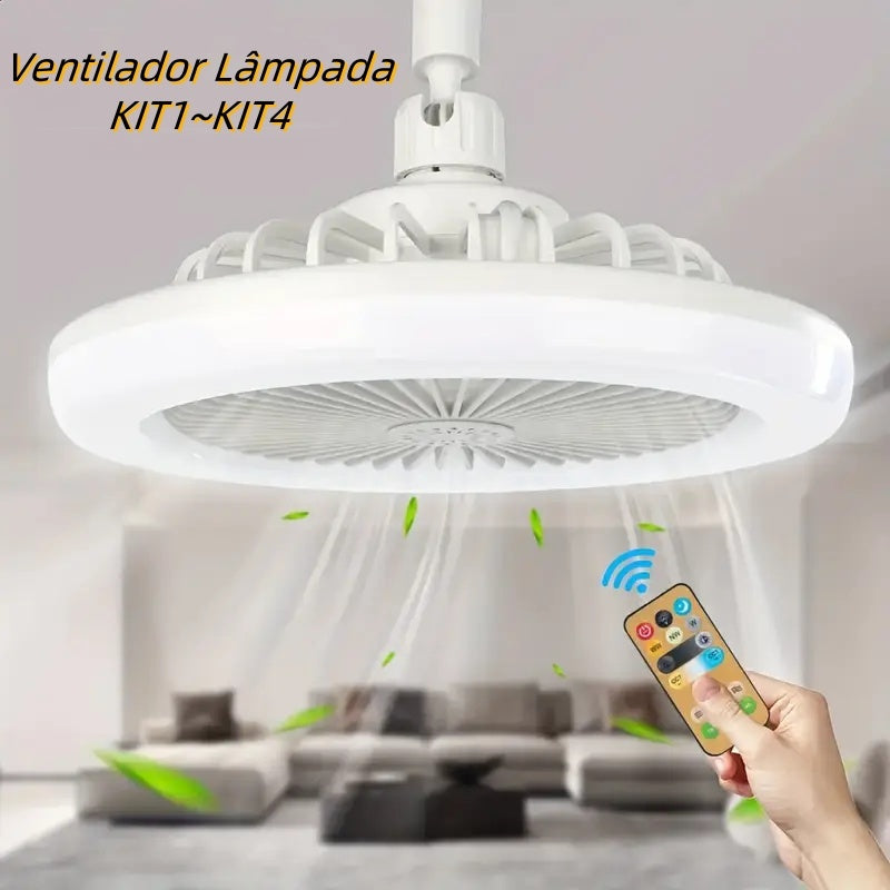 Ventilador de Teto Ajustável com Lâmpada LED 30W – Baixo Ruído