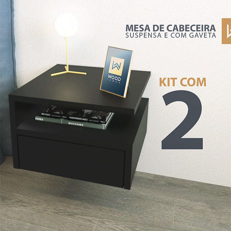 Kit 2 Mesas de Cabeceira Suspensas com Gaveta – Quarto