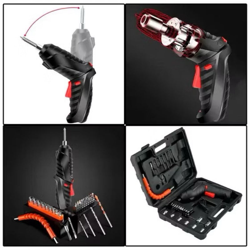 Kit Parafusadeira Elétrica 2 em 1 com 47 Peças – Portátil e Completo