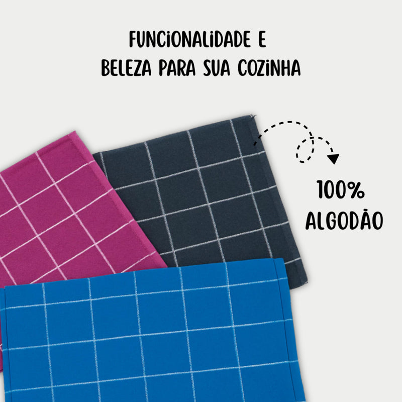 Kit Toalha Cozinha Copa Pano Vintage Chef 03 05 e 10 Peças Listrada xadrez 100% Algodão Laune Haus