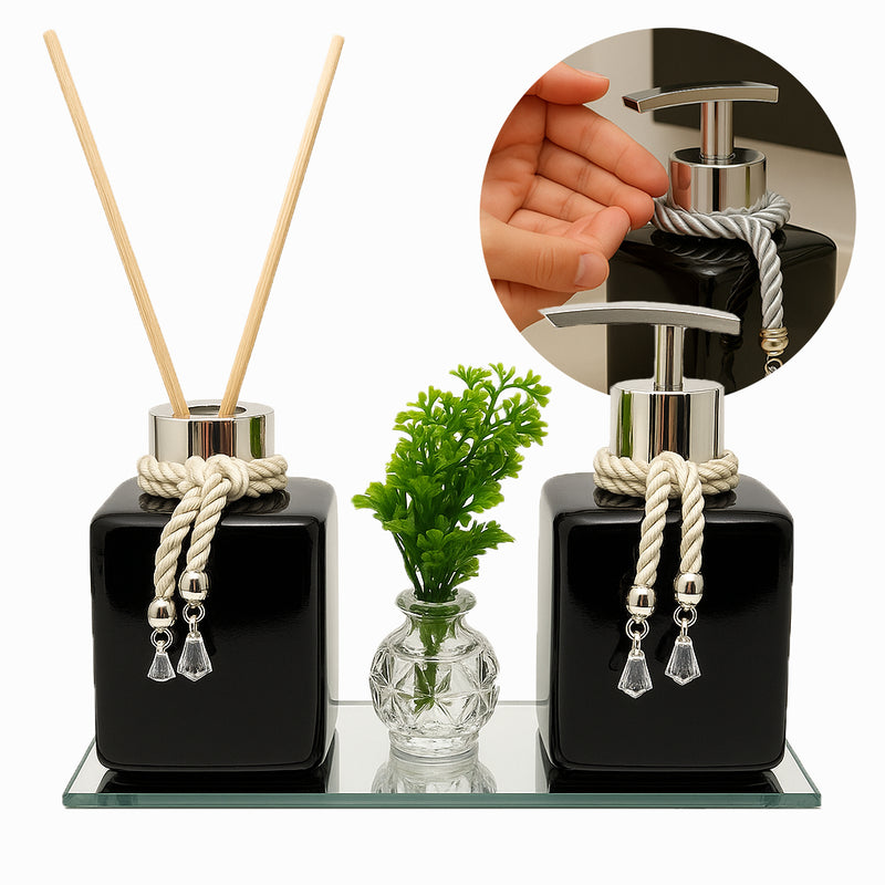 Kit Lavabo Frascos Turmalina PET (Plástico) Para Difusor Sabonete Álcool