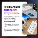 Extensão Tomada de Energia com USB - 5 Tomadas, 4 USB-A, 1 USB Tipo-C, Cabo de Alimentação