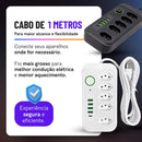 Extensão Tomada de Energia com USB - 5 Tomadas, 4 USB-A, 1 USB Tipo-C, Cabo de Alimentação