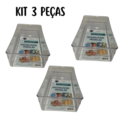 kit 3 Organizador de Geladeira Modular Acrílico Cozinha Gaveta Guarda Latas