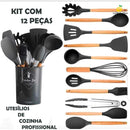 KIT 12 Peças 4 cores de Utensílios Para Cozinha em Silicone e Bambu