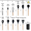 KIT 12 Peças 4 cores de Utensílios Para Cozinha em Silicone e Bambu