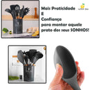 KIT 12 Peças 4 cores de Utensílios Para Cozinha em Silicone e Bambu