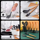 KIT 12 Peças 4 cores de Utensílios Para Cozinha em Silicone e Bambu