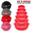 Kit 6 Formas de Silicone Para Air Fryer Reutilizável Tamanho Variado Protetor Assadeira Com Alça