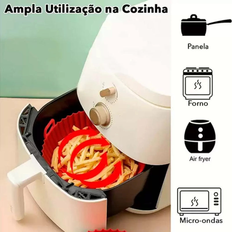 Kit 6 Formas de Silicone Para Air Fryer Reutilizável Tamanho Variado Protetor Assadeira Com Alça