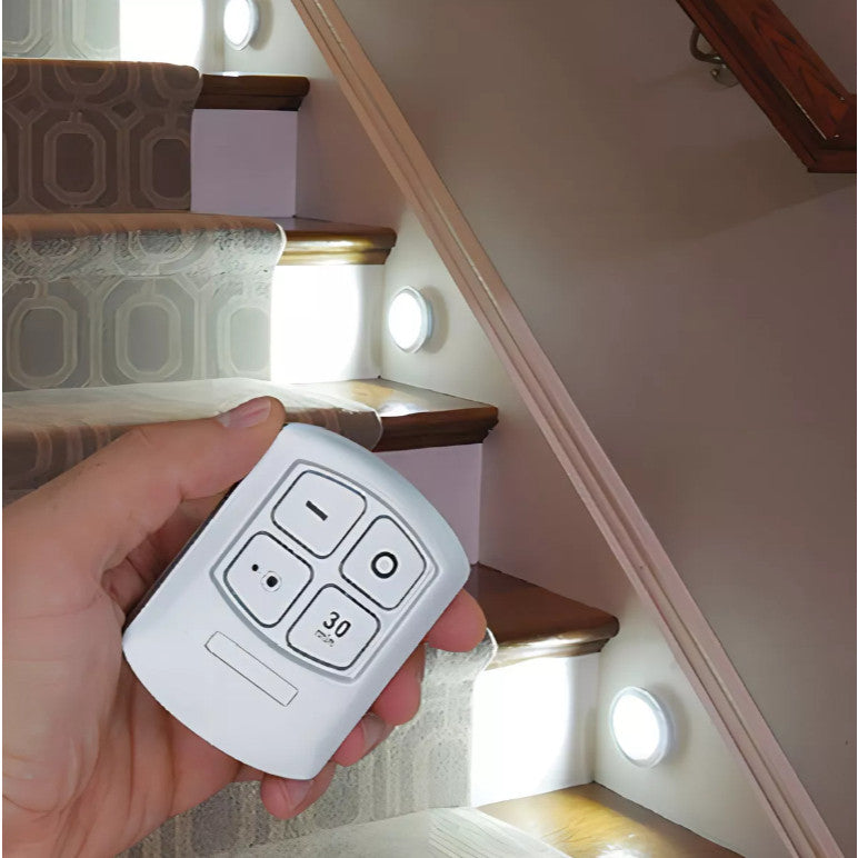 Kit Luminária Com 6 Lâmpadas Led Sem Fio C/ 2 Controles Cor Branco Frio ou Quente Armário Emergência