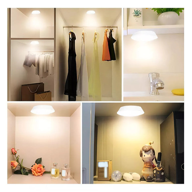 Kit Luminária Com 6 Lâmpadas Led Sem Fio C/ 2 Controles Cor Branco Frio ou Quente Armário Emergência